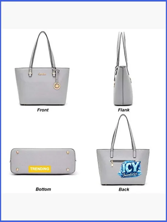 Faux Leather Satchel Purse Set with Top Handle and Adjustable Strap - Picture 3 of 7